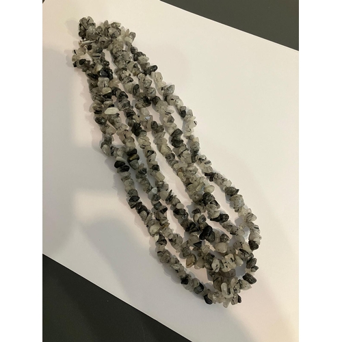 167 - Stunning Vintage THREE STRAND TOURMALINE QUARTZ NECKLACE. Rough-cut gemstones in various shades of g... 