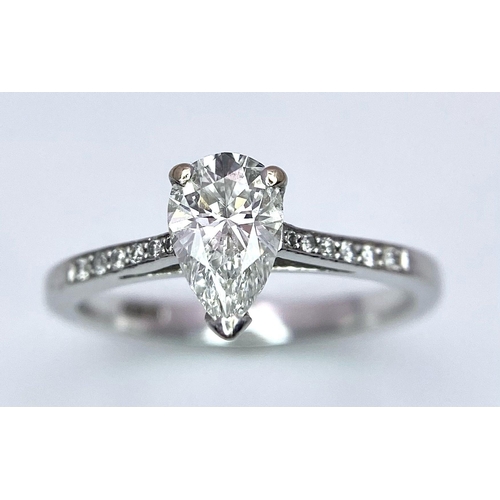 255 - 18K WHITE GOLD 0.60CT PEAR SHAPED SOLITAIRE DIAMOND RING, WITH  FURTHER DIAMOND ON SHOULDERS, WEIGHT... 