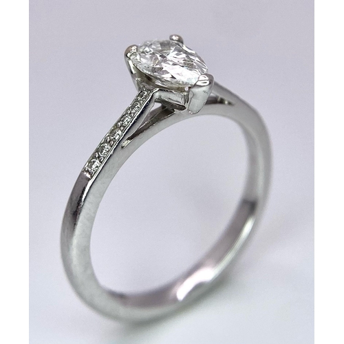 255 - 18K WHITE GOLD 0.60CT PEAR SHAPED SOLITAIRE DIAMOND RING, WITH  FURTHER DIAMOND ON SHOULDERS, WEIGHT... 