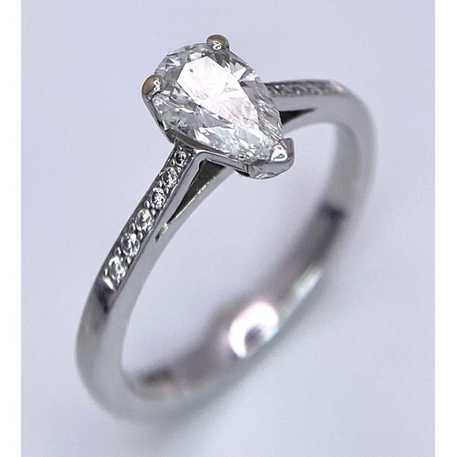 255 - 18K WHITE GOLD 0.60CT PEAR SHAPED SOLITAIRE DIAMOND RING, WITH  FURTHER DIAMOND ON SHOULDERS, WEIGHT... 