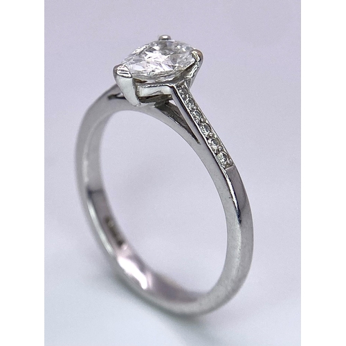 255 - 18K WHITE GOLD 0.60CT PEAR SHAPED SOLITAIRE DIAMOND RING, WITH  FURTHER DIAMOND ON SHOULDERS, WEIGHT... 