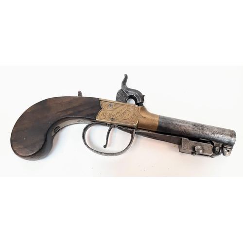 282 - A Rare Mid 19th Century 54 Bore Boxlock Percussion Pistol with Quick-Release Bayonet! Makers mark of... 