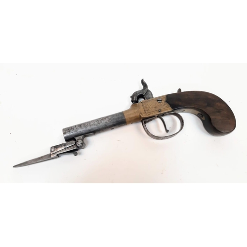 282 - A Rare Mid 19th Century 54 Bore Boxlock Percussion Pistol with Quick-Release Bayonet! Makers mark of... 