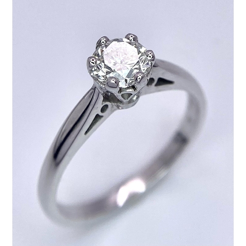 347 - 18K WHITE GOLD 0.5CT DIAMOND SOLITAIRE RING (ROUND BRILIANT CUT, APPROX H VS), WEIGHT 3G SIZE N1/2