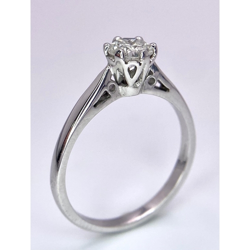 347 - 18K WHITE GOLD 0.5CT DIAMOND SOLITAIRE RING (ROUND BRILIANT CUT, APPROX H VS), WEIGHT 3G SIZE N1/2