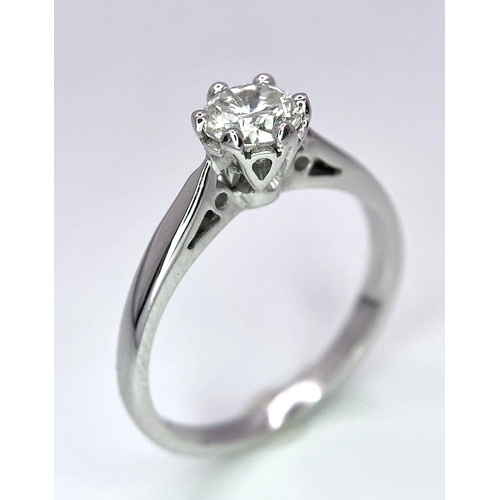 347 - 18K WHITE GOLD 0.5CT DIAMOND SOLITAIRE RING (ROUND BRILIANT CUT, APPROX H VS), WEIGHT 3G SIZE N1/2