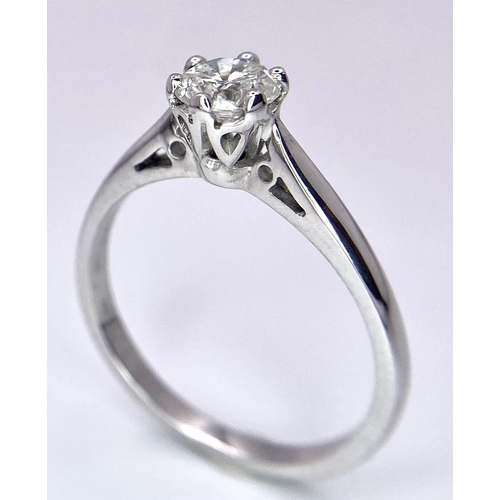 347 - 18K WHITE GOLD 0.5CT DIAMOND SOLITAIRE RING (ROUND BRILIANT CUT, APPROX H VS), WEIGHT 3G SIZE N1/2