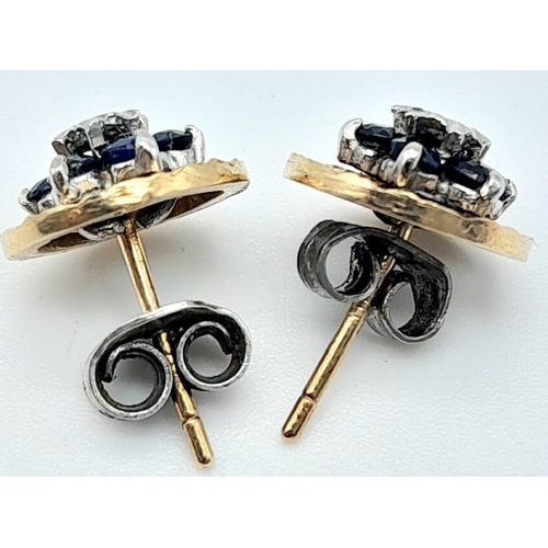 432 - Pair of 9k yellow gold diamond and sapphire stud earrings, 1.8g (diamond:0.02ct/sapphire:0.60ct) (si... 