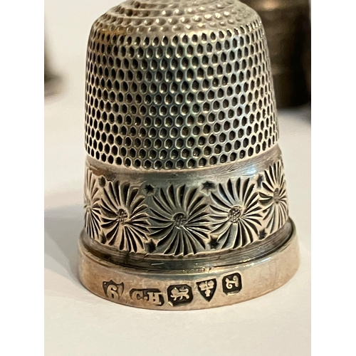 497 - Nice Selection of vintage SILVER THIMBLES  to include a  Charles Horner with full Chester hallmark .