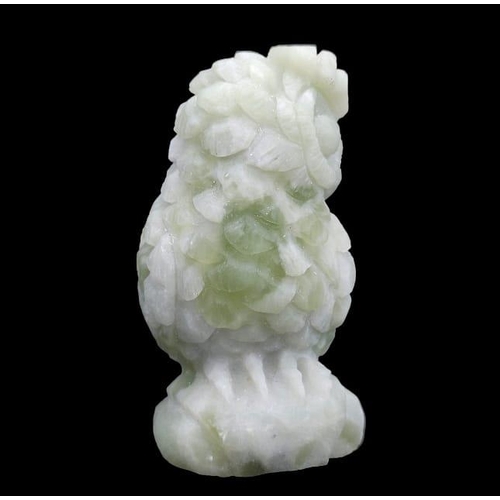 542 - A Hand-Carved Green and White Jade Owl Figurine. 9cm tall. 262g weight.