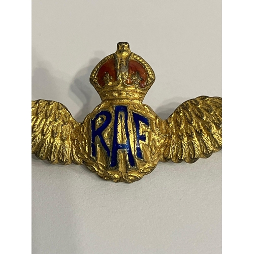 581 - Vintage World War II SILVER RAF SWEETHEART BROOCH . Having Gilded Wings With red enamel crown and RA... 