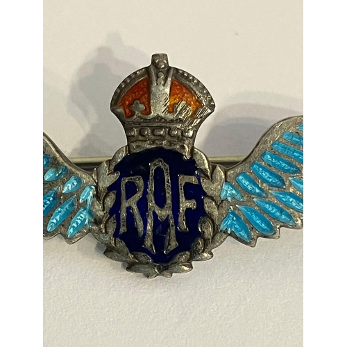 602 - WWII SILVER RAF SWEETHEART BROOCH having blue and red enamelling detail  to front with RAF picked ou... 