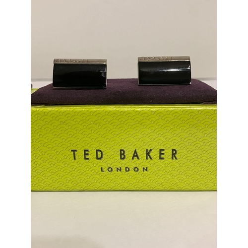 658 - 2 x pairs Genuine TED BAKER CUFFLINKS Complete with original boxes. Black onyx pair af Together with... 