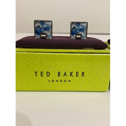 658 - 2 x pairs Genuine TED BAKER CUFFLINKS Complete with original boxes. Black onyx pair af Together with... 