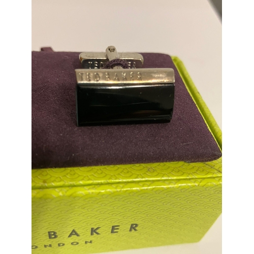 658 - 2 x pairs Genuine TED BAKER CUFFLINKS Complete with original boxes. Black onyx pair af Together with... 