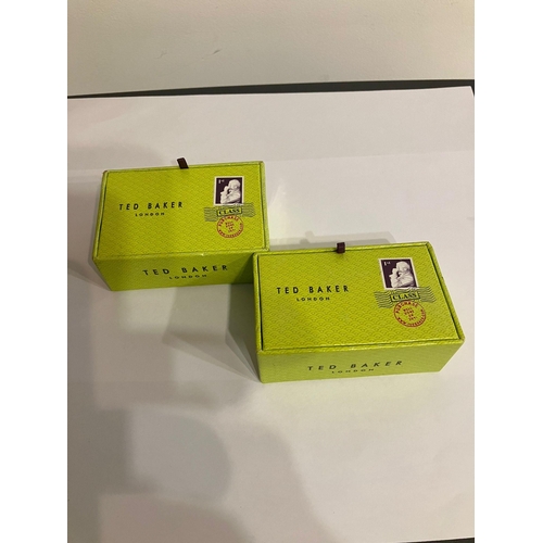 658 - 2 x pairs Genuine TED BAKER CUFFLINKS Complete with original boxes. Black onyx pair af Together with... 