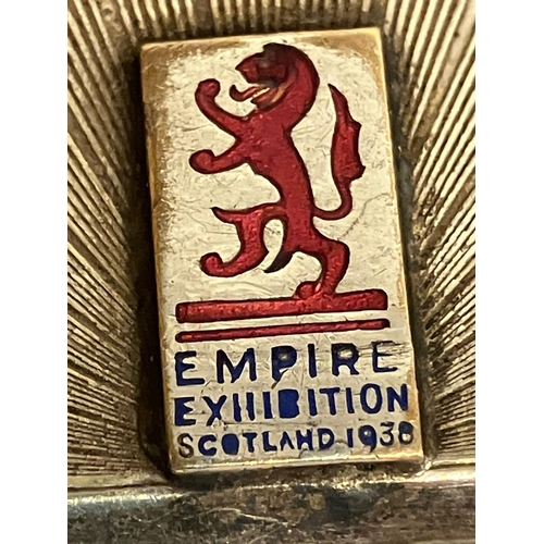 707 - Antique  SILVER PLATED MATCHBOOK CASE having the words EMPIRE EXHIBITION SCOTLAND 1938 with a rampan... 