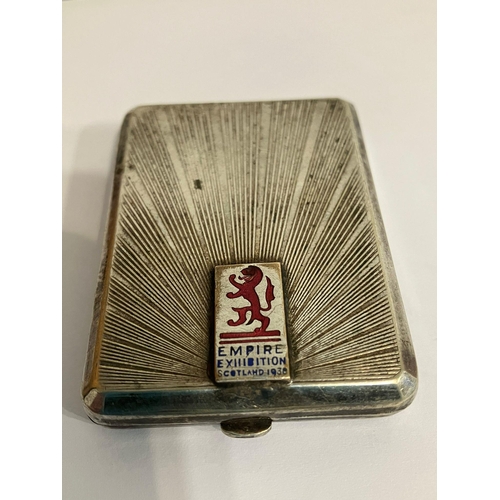 707 - Antique  SILVER PLATED MATCHBOOK CASE having the words EMPIRE EXHIBITION SCOTLAND 1938 with a rampan... 