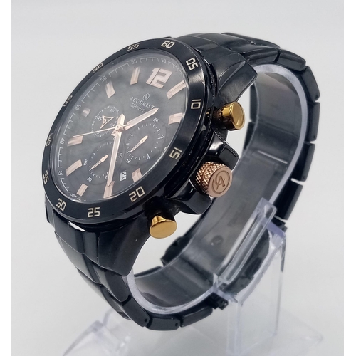 710 - A Men’s Accurist, Black Coat, Stainless Steel Chronograph Watch. 50mm
Including Crown. Full Working ... 