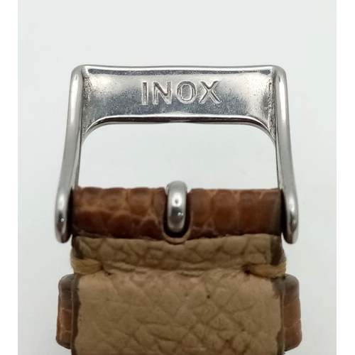 73 - A Vintage Rolex Air King Precision Gents Watch. Brown leather strap. Stainless steel case - 35mm. Si... 