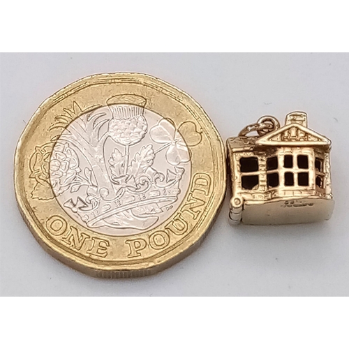 777 - 9k yellow gold opening house charm/pendant, 2.7g