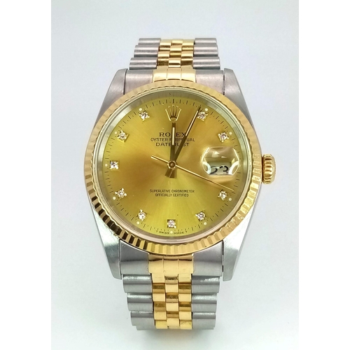 79 - A Rolex Oyster Perpetual Datejust Bi-Metal and Diamonds Gents Watch. 18k gold and stainless steel br... 