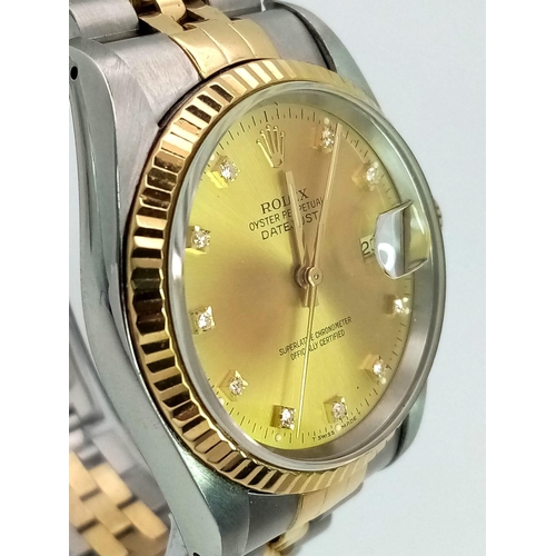 79 - A Rolex Oyster Perpetual Datejust Bi-Metal and Diamonds Gents Watch. 18k gold and stainless steel br... 