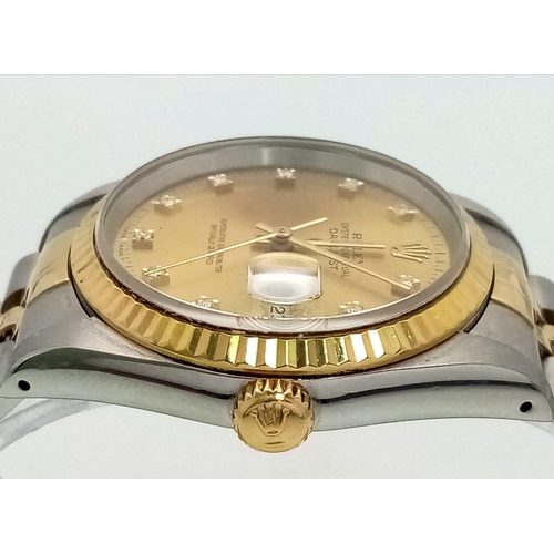 79 - A Rolex Oyster Perpetual Datejust Bi-Metal and Diamonds Gents Watch. 18k gold and stainless steel br... 