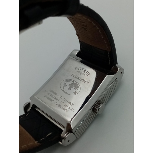 835 - A Fantastic Rotary Revelation Reversible Watch. Black leather strap. Stainless steel reversible case... 