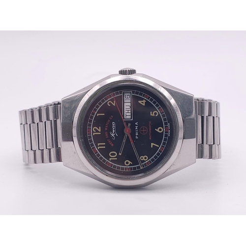 856 - A Vintage West End Sowar Prima Automatic Gents Watch. Stainless steel bracelet and case - 36mm. Blac... 