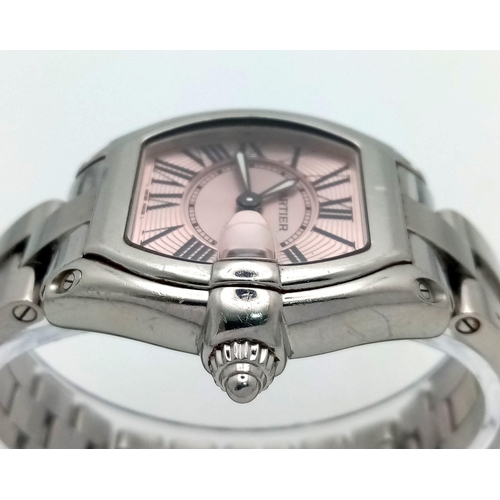 873 - A Cartier Roadster Shocking Pink Dial Ladies Watch. Stainless steel bracelet and case - 31mm. Quartz... 