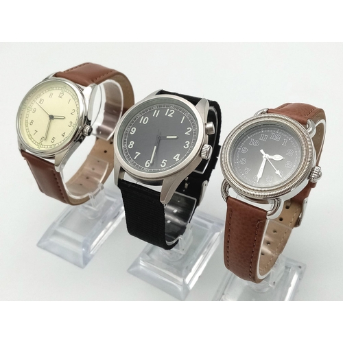 900 - A Parcel of Three Unworn Military Homage Watches Comprising; 1) 1950’s Swedish Airforce (42mm), 2) 1... 