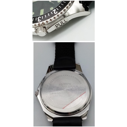 907 - A Parcel of Three Unworn Military Homage Watches Comprising; 1) 1970’s US Navy Diver (45mm), 2) 1950... 