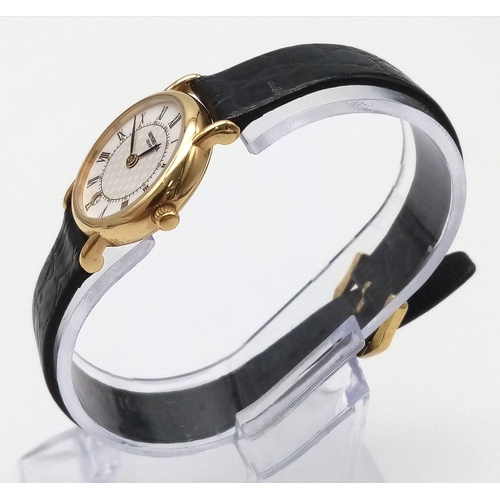 946 - A Raymond Weil 18K Gold Plated Ladies Quartz Watch. Black leather strap. Gold plated case - 22mm. Wh... 