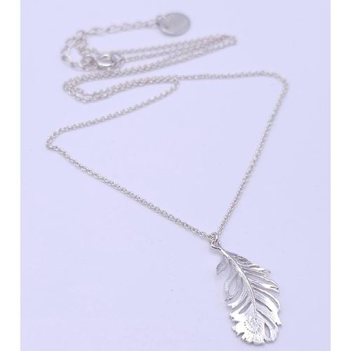 1133 - Alex Monroe sterling silver peacock feather necklace on 18