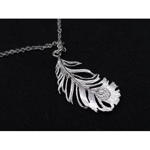 1133 - Alex Monroe sterling silver peacock feather necklace on 18