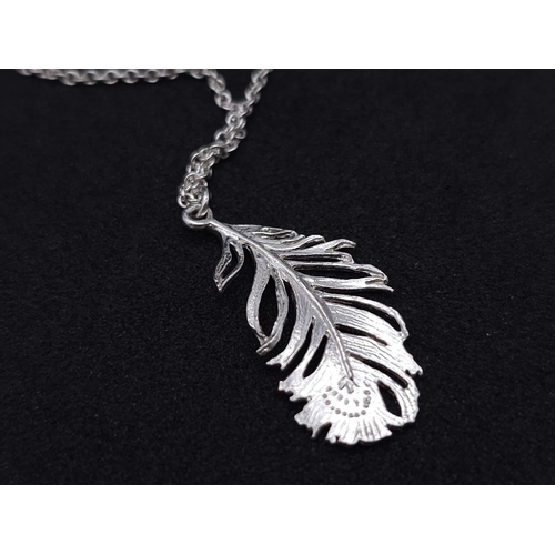 1133 - Alex Monroe sterling silver peacock feather necklace on 18