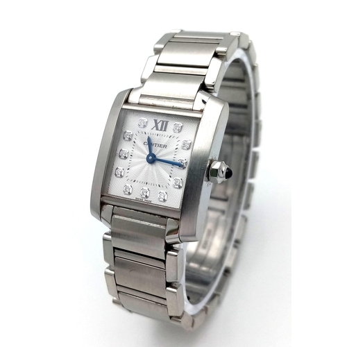 121 - A Small Cartier Tank Francaise and Diamond Ladies Watch. Stainless steel bracelet and case - 21mm wi... 