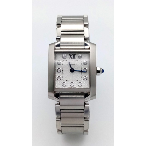 121 - A Small Cartier Tank Francaise and Diamond Ladies Watch. Stainless steel bracelet and case - 21mm wi... 