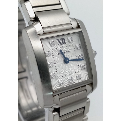 121 - A Small Cartier Tank Francaise and Diamond Ladies Watch. Stainless steel bracelet and case - 21mm wi... 