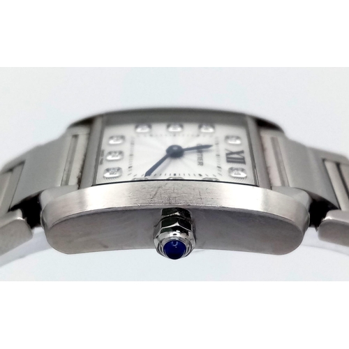 121 - A Small Cartier Tank Francaise and Diamond Ladies Watch. Stainless steel bracelet and case - 21mm wi... 