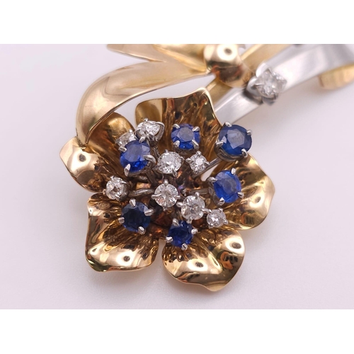 269 - 18K ROSE & YELLOW GOLD, DIAMOND & SAPPHIRE SET BROOCH, APPROX 0.60CT DIAMONDS AND BEAUTIFUL SAPPHIRE... 