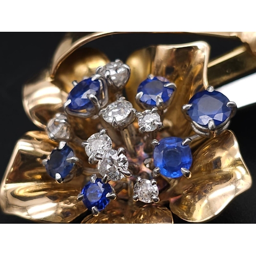 269 - 18K ROSE & YELLOW GOLD, DIAMOND & SAPPHIRE SET BROOCH, APPROX 0.60CT DIAMONDS AND BEAUTIFUL SAPPHIRE... 