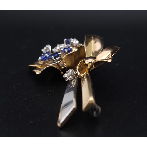 269 - 18K ROSE & YELLOW GOLD, DIAMOND & SAPPHIRE SET BROOCH, APPROX 0.60CT DIAMONDS AND BEAUTIFUL SAPPHIRE... 