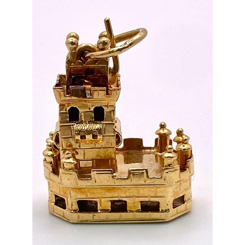 447 - 9K YELLOW GOLD CASTLE CHARM/PENDANT, 5.1G