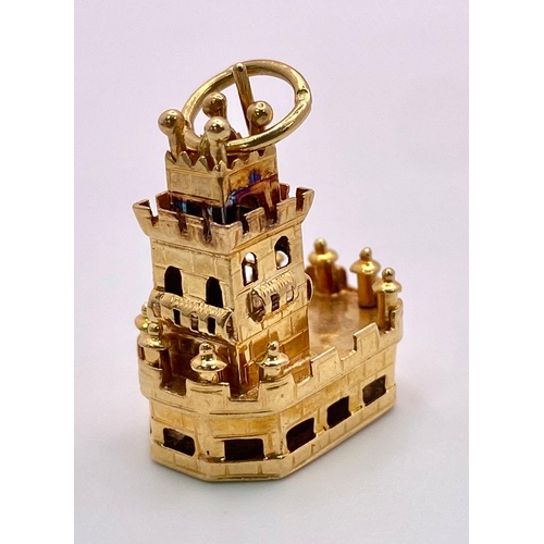 447 - 9K YELLOW GOLD CASTLE CHARM/PENDANT, 5.1G