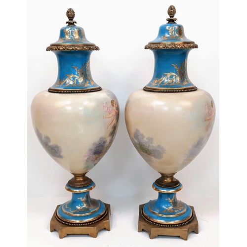 464 - Pair of Large Sèvres Floor Porcelain Urns.
Late 19th Century, this pair is the epitome of class, ele... 