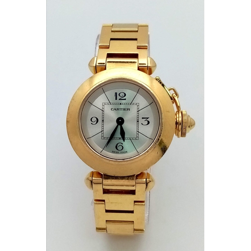 550 - A CARTIES LADIES 18K GOLD PASHA WATCH WITH SOLID 18K GOLD STRAP, SILVERTONE DIAL , NICE CONDITION,  ... 