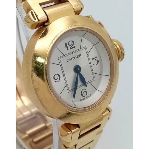 550 - A CARTIES LADIES 18K GOLD PASHA WATCH WITH SOLID 18K GOLD STRAP, SILVERTONE DIAL , NICE CONDITION,  ... 