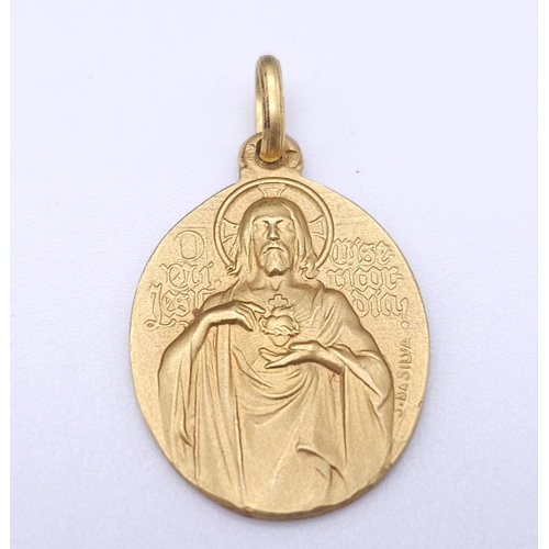 575 - 18k yellow gold double sided religious medallion (2.2cm x 1.8cm) weight 6g